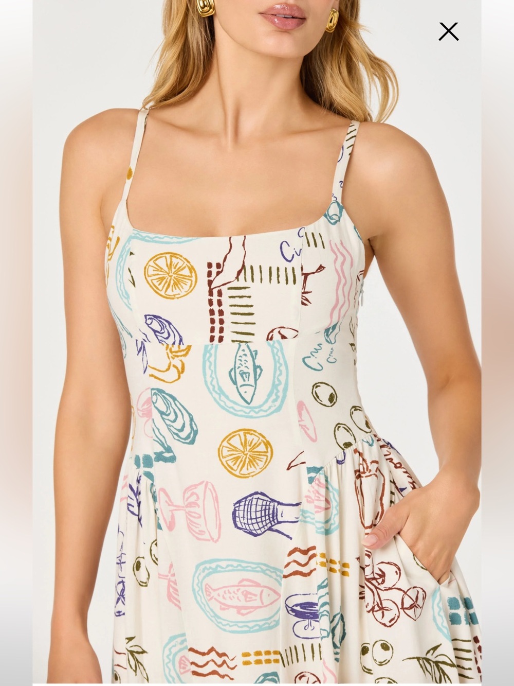 Ansley Novelty Print Linen Midi Dress NWT (Originally $168) - Picture 5 of 5
